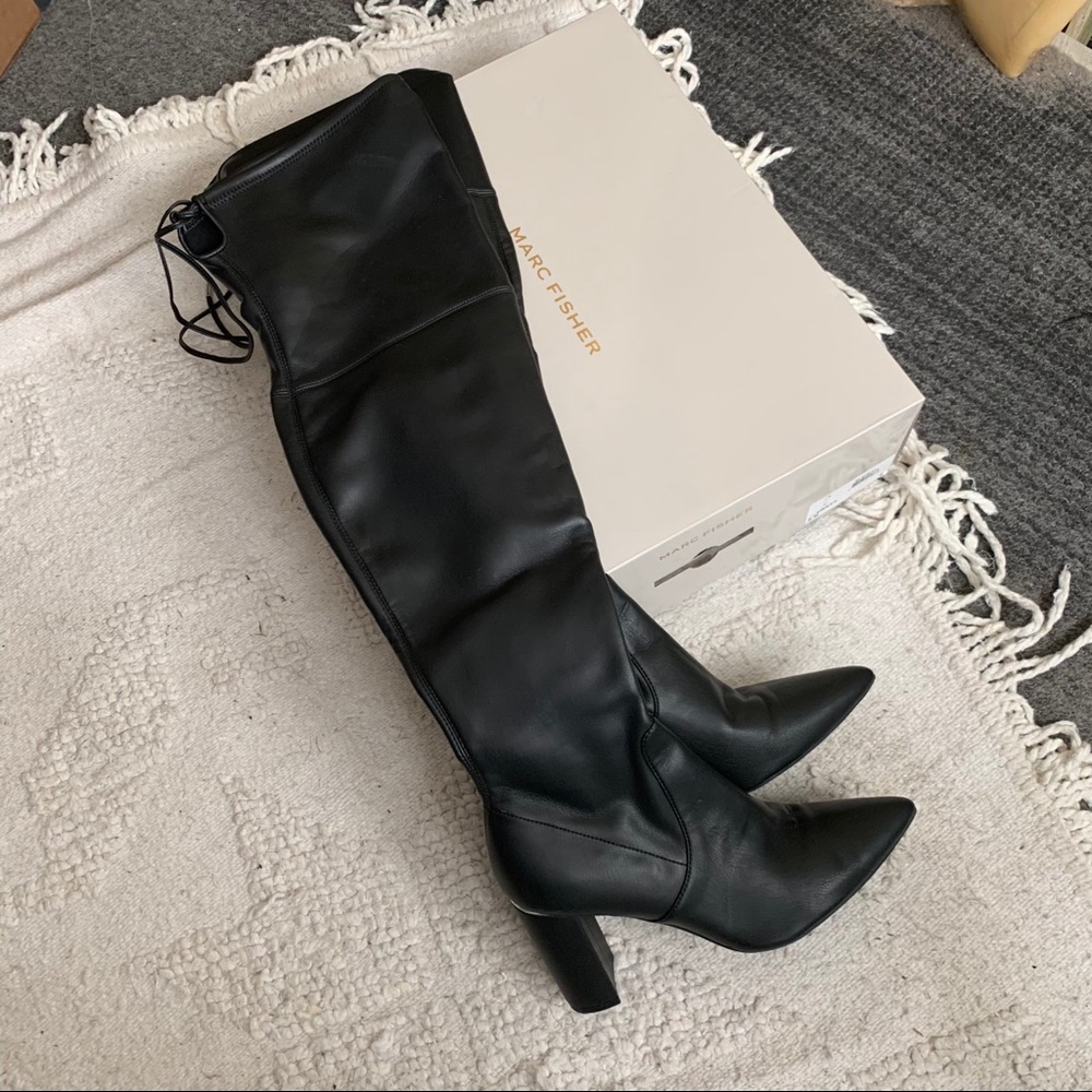 Marc Fisher Vany Over the Knee Black Leather Boots
